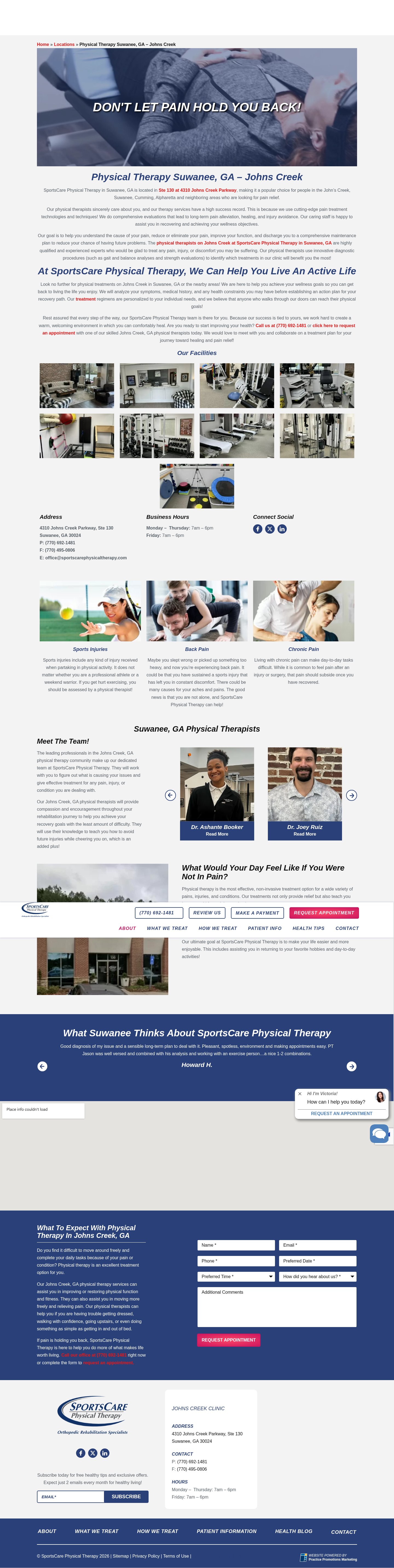 SportsCare Physical Therapy website capture