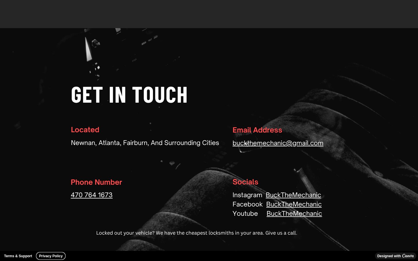 Buck The Mechanic website capture