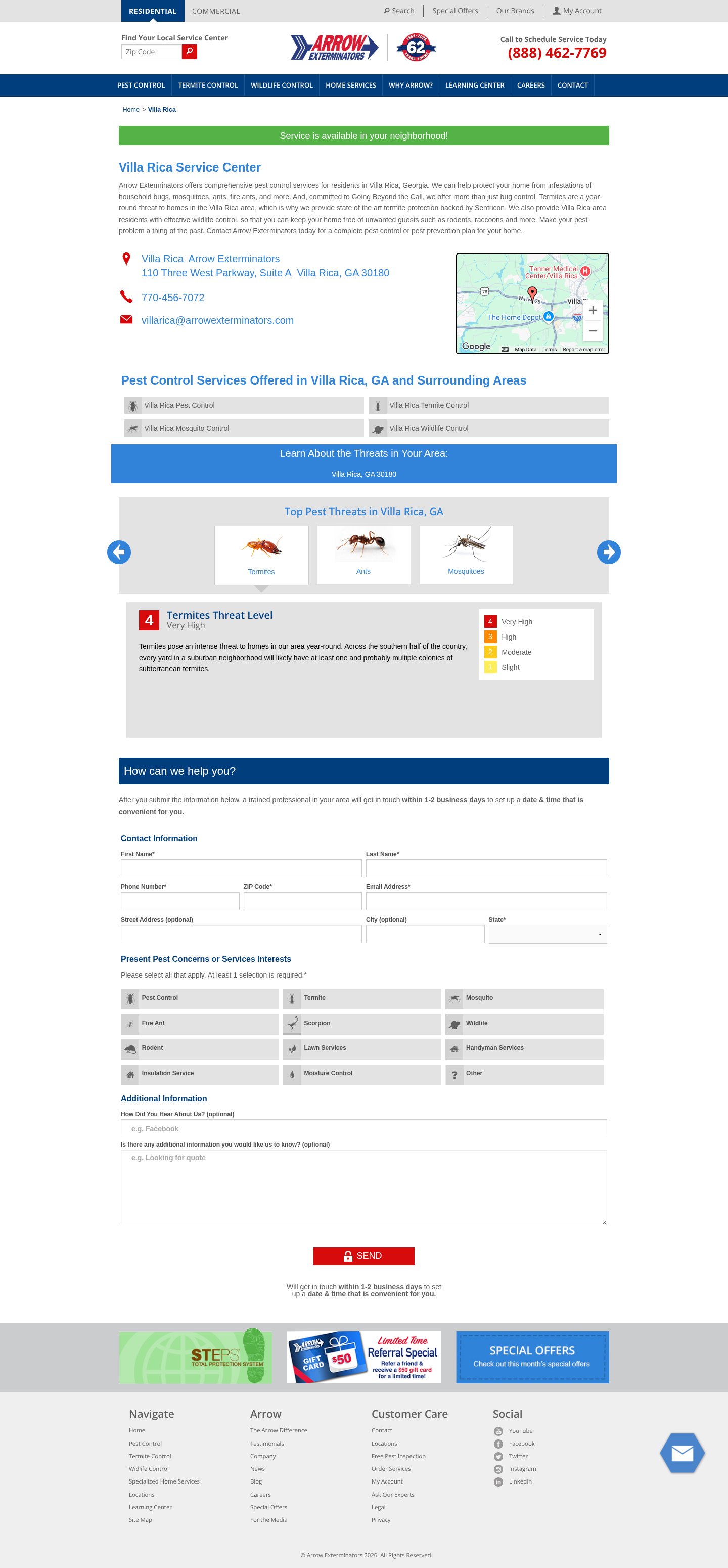 Arrow Exterminators website capture